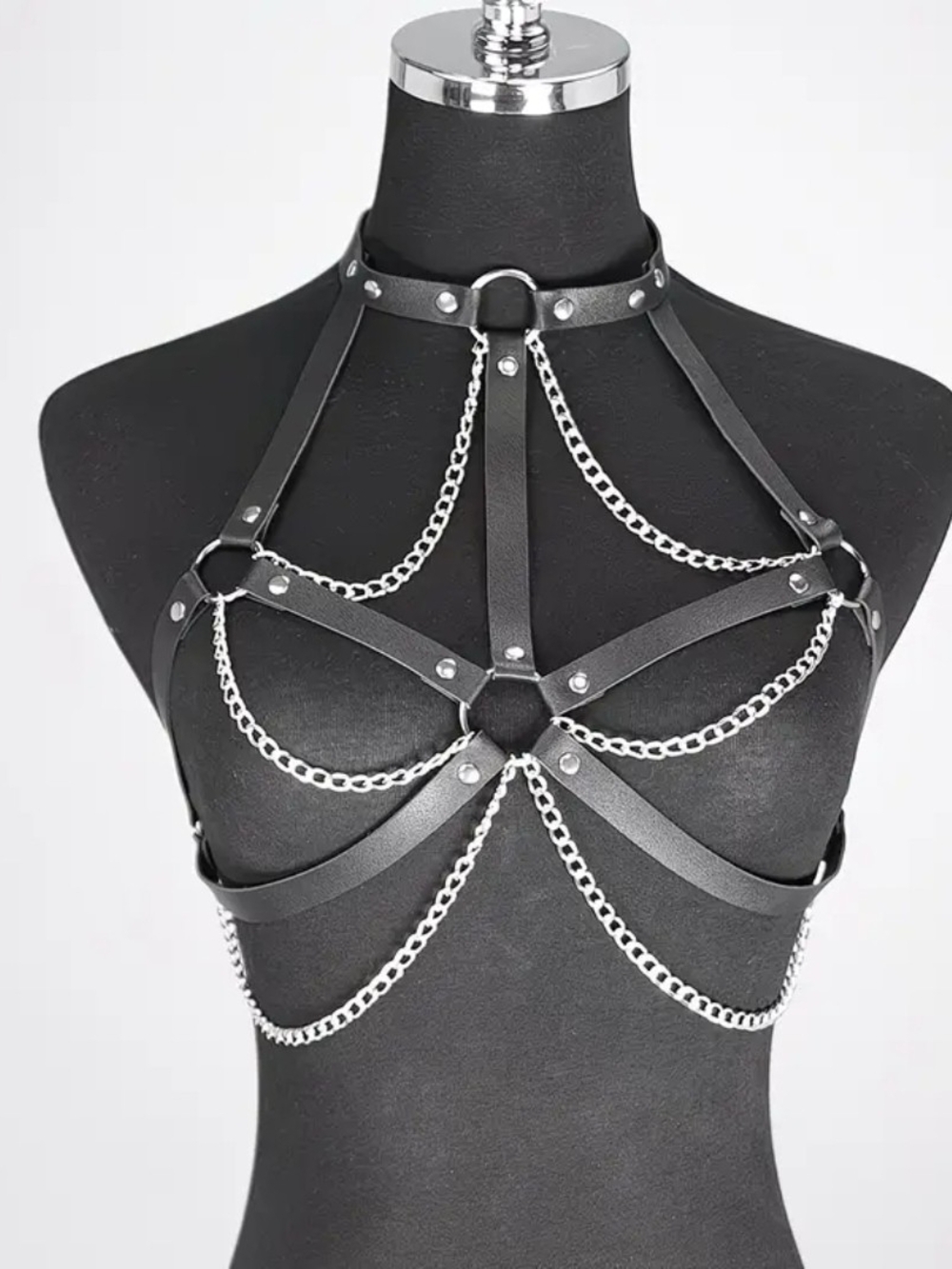 Trends Women’s PU Leather Chain Adjustable Gothic Body Harness with Alloy Ring